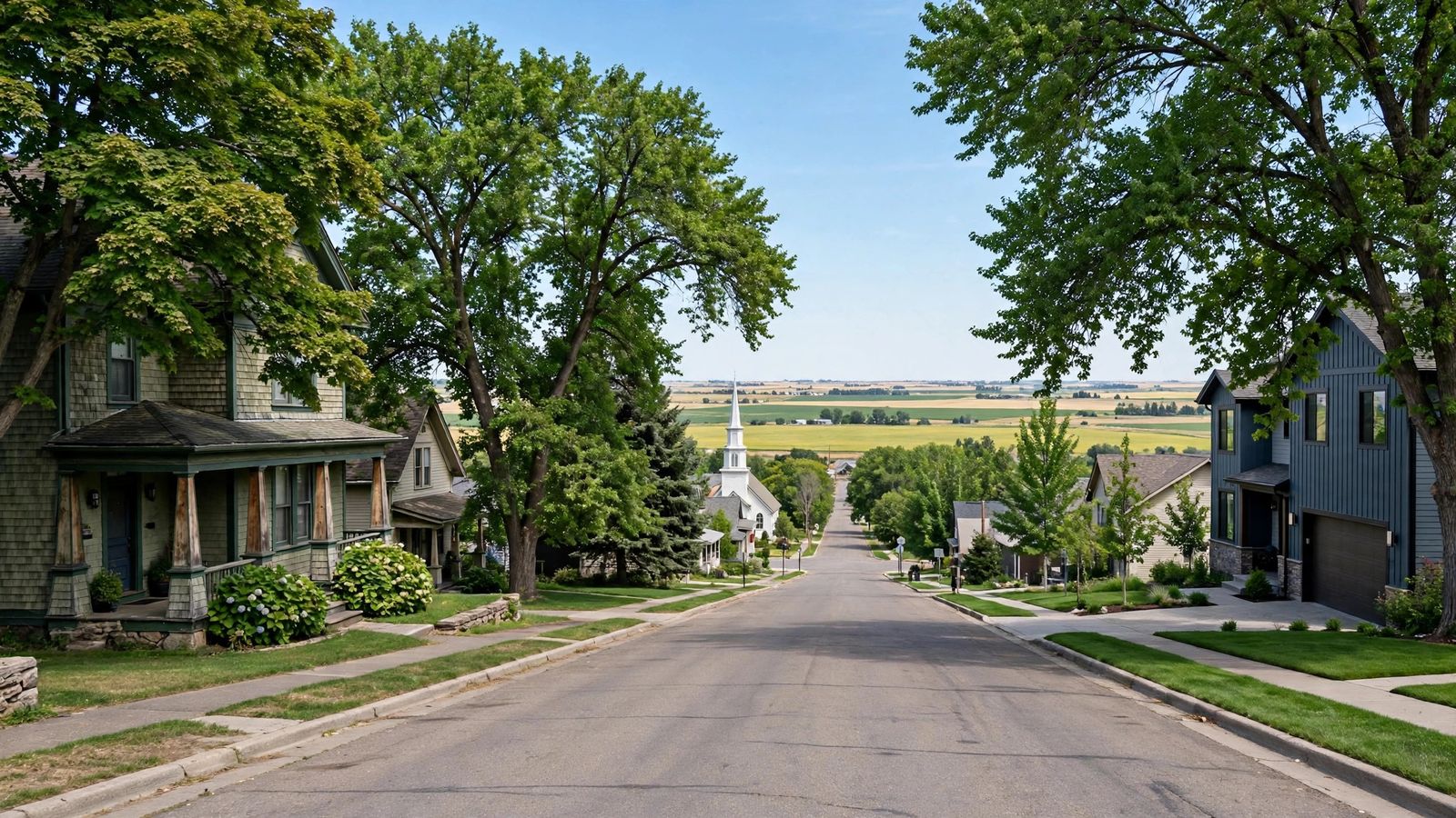 Residential street with older and newer homes in Nampa, Idaho